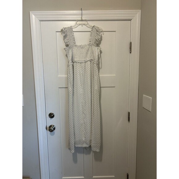 Motherhood Maternity White With Black Polka Dot Boho Maxi Dress Size Large Flowy - Picture 6 of 6
